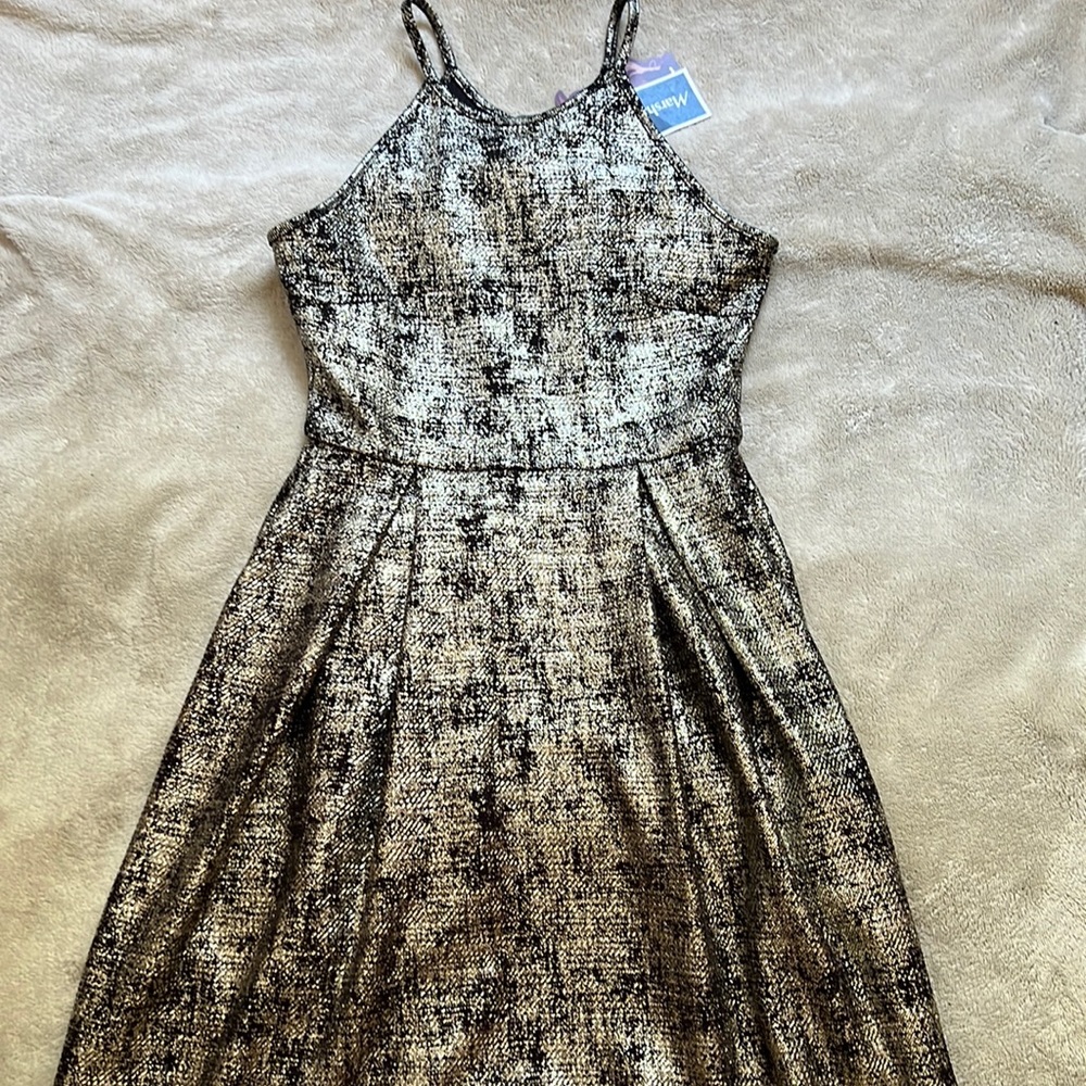 Black and Gold Metallic Halter-Neck Dress with A-Line Skirt! Brand New with Tag!